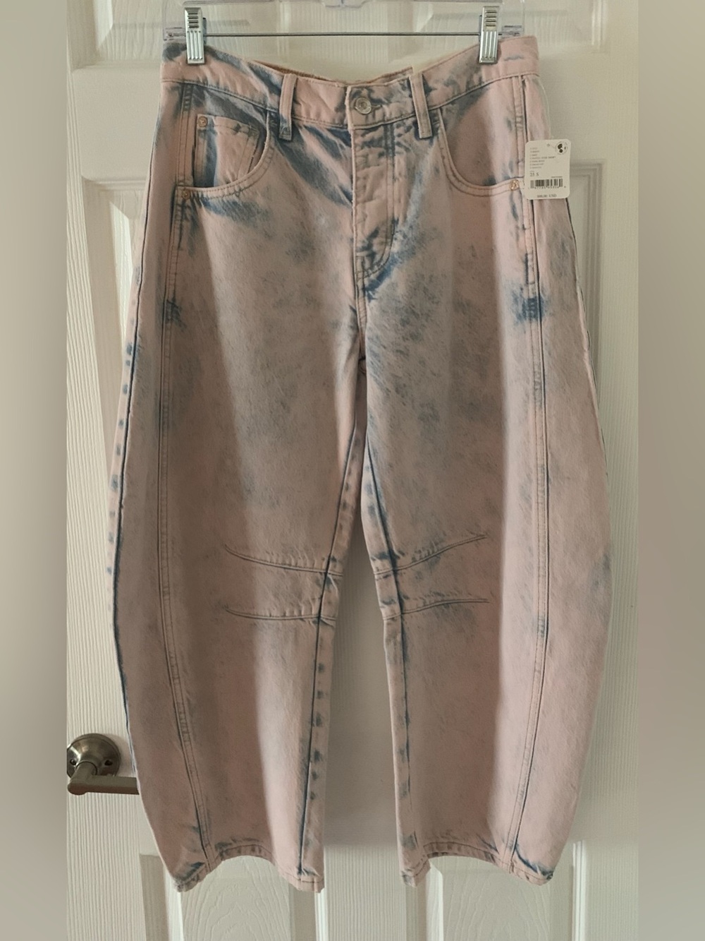 WE THE FREE Lucky You Barrel Stonewashed Pastel Pink Jeans•Mid-Rise• 25 S • NWT - Picture 3 of 14
